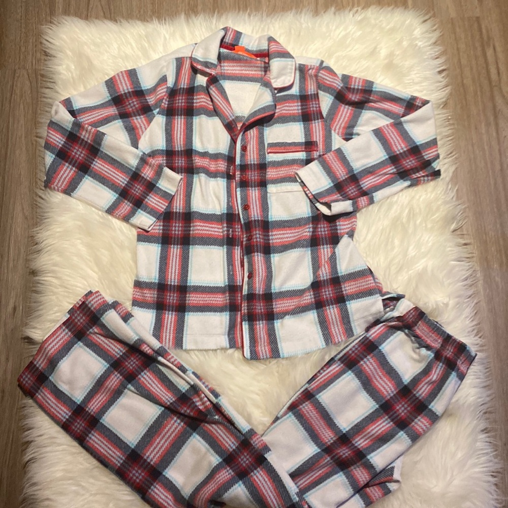 Women’s Joe Fresh Fleece Pyjamas size xsmall White Blue Red Plaid design